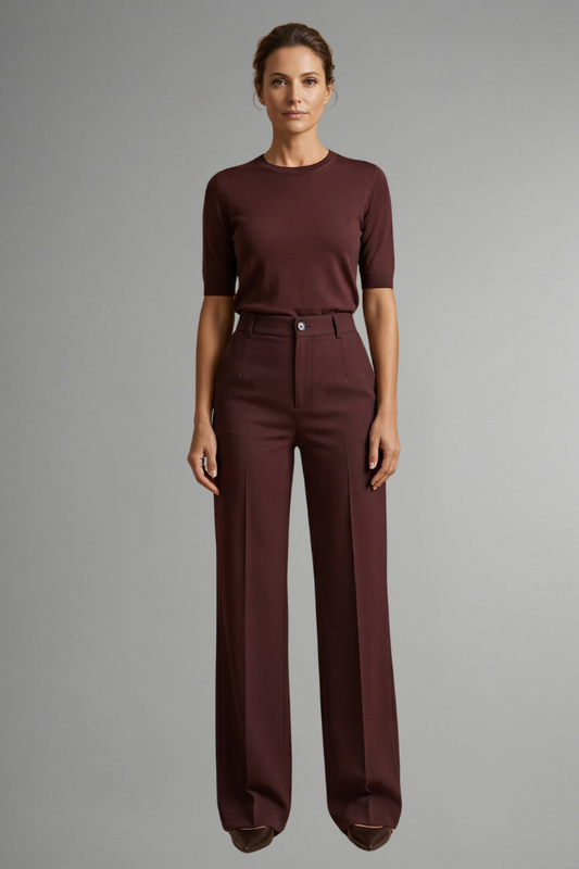 Women's High-Waisted Tailored Wide-Leg Trousers with Button Closure