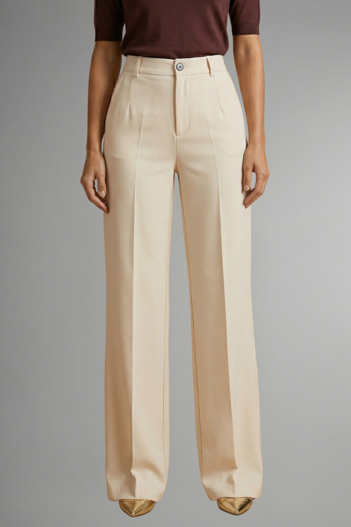 Women's High-Waisted Tailored Wide-Leg Trousers with Button Closure