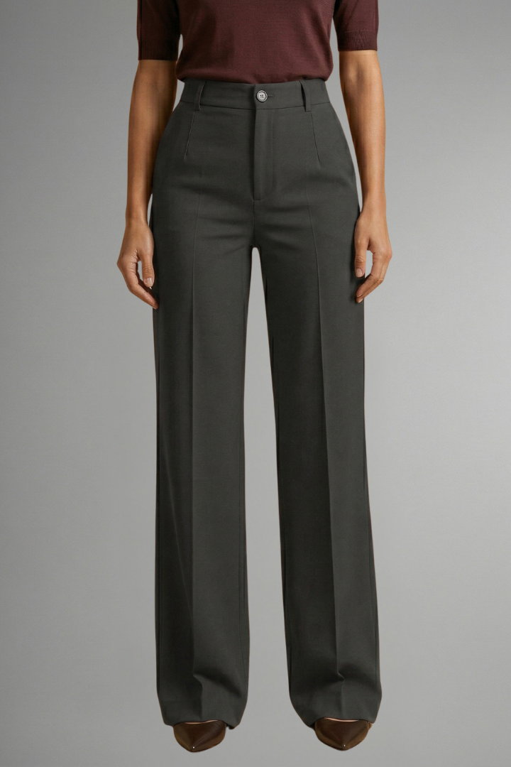 Women's High-Waisted Tailored Wide-Leg Trousers with Button Closure