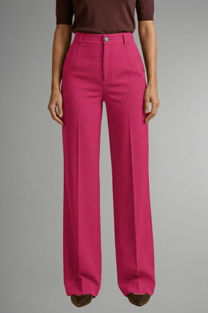 Women's High-Waisted Tailored Wide-Leg Trousers with Button Closure