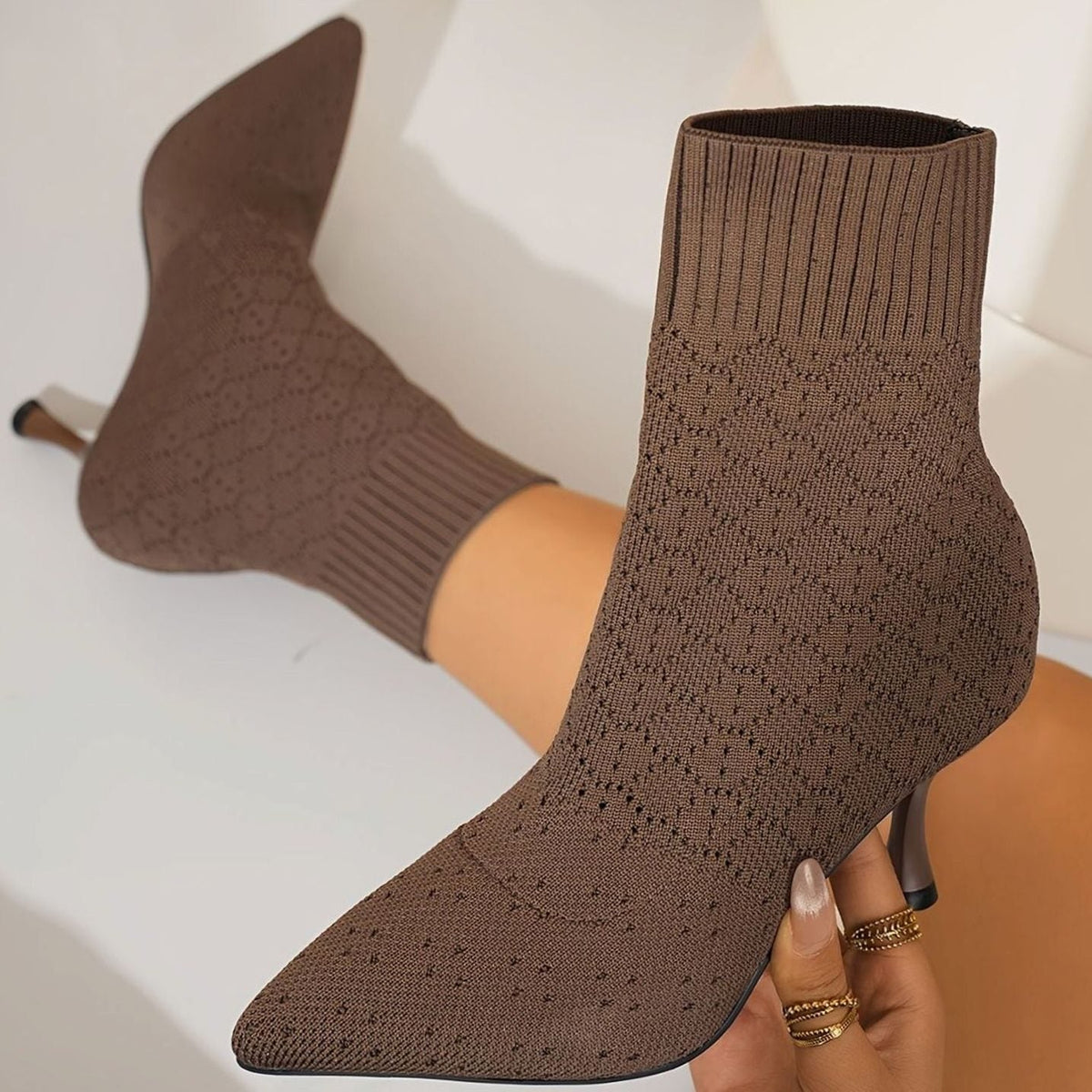 Women's Knit Sock Pointed-Toe Stiletto Ankle Boots