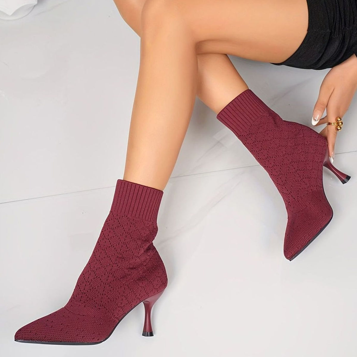 Women's Knit Sock Pointed-Toe Stiletto Ankle Boots