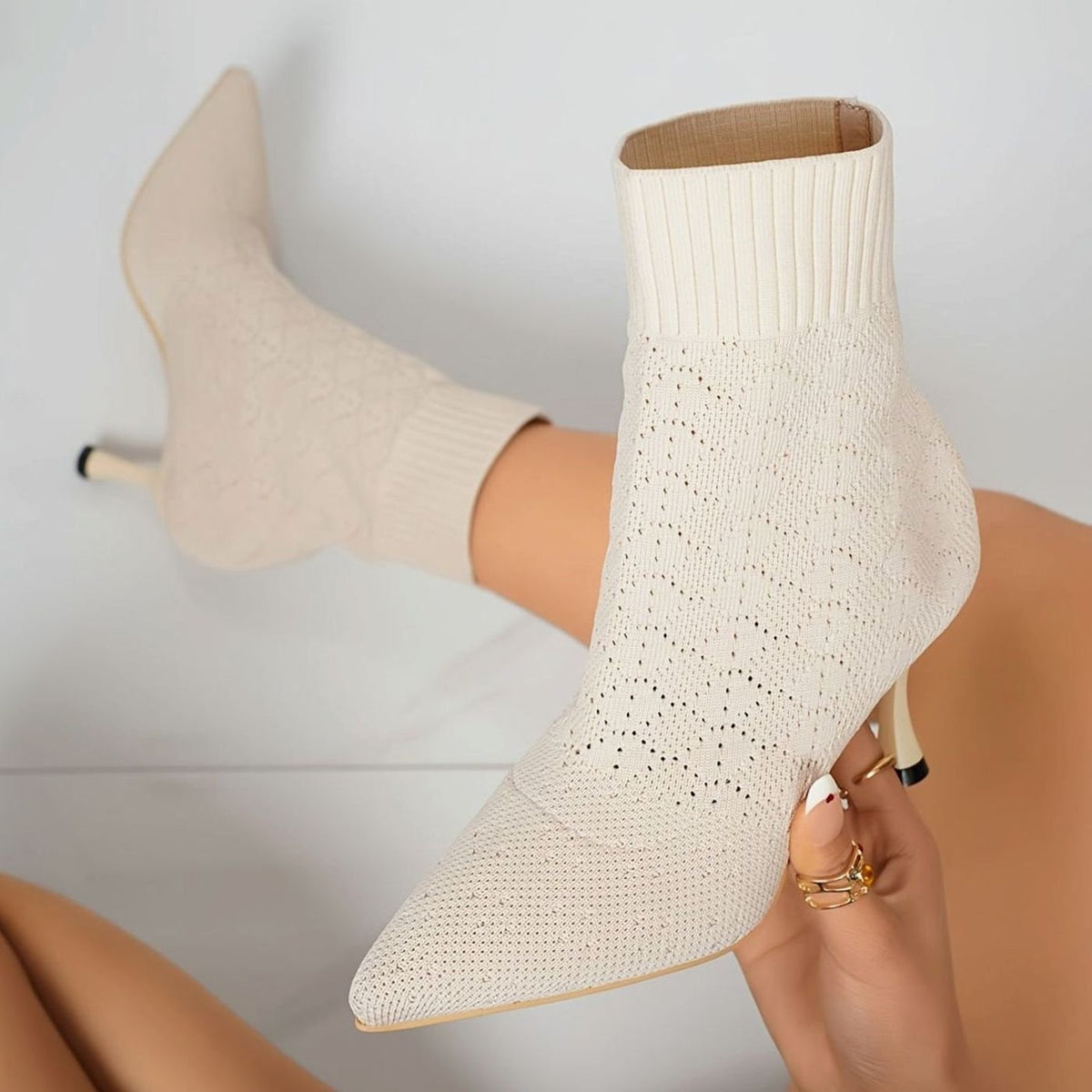 Women's Knit Sock Pointed-Toe Stiletto Ankle Boots