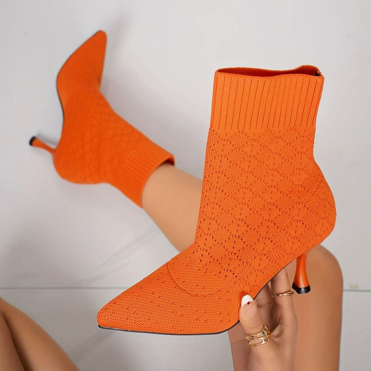 Women's Knit Sock Pointed-Toe Stiletto Ankle Boots