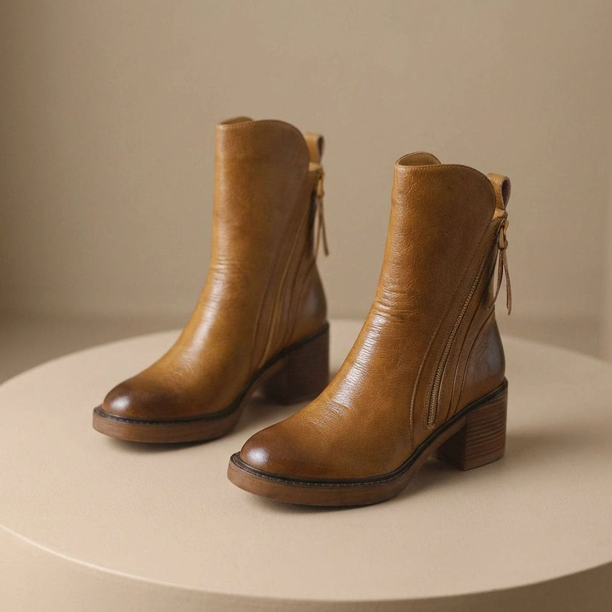 Women's Leather Side-Zip Block-Heel Ankle Boots