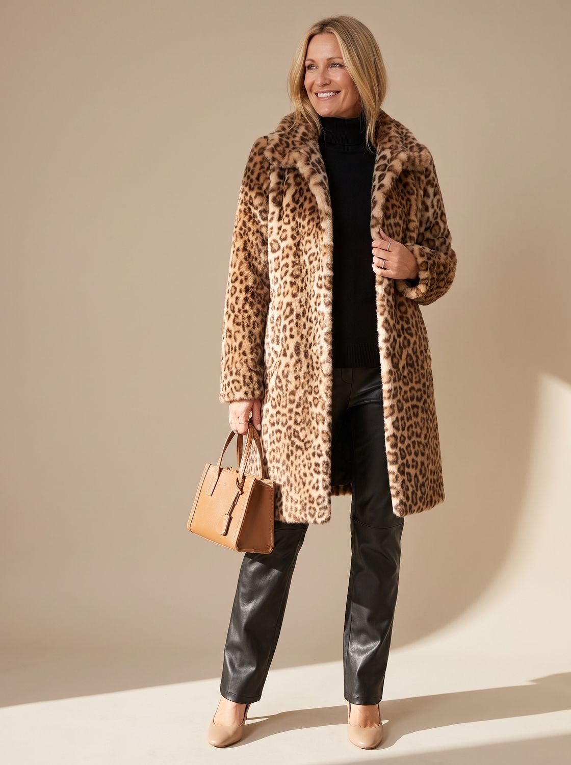Women's Leopard Print Faux Fur Winter Coat