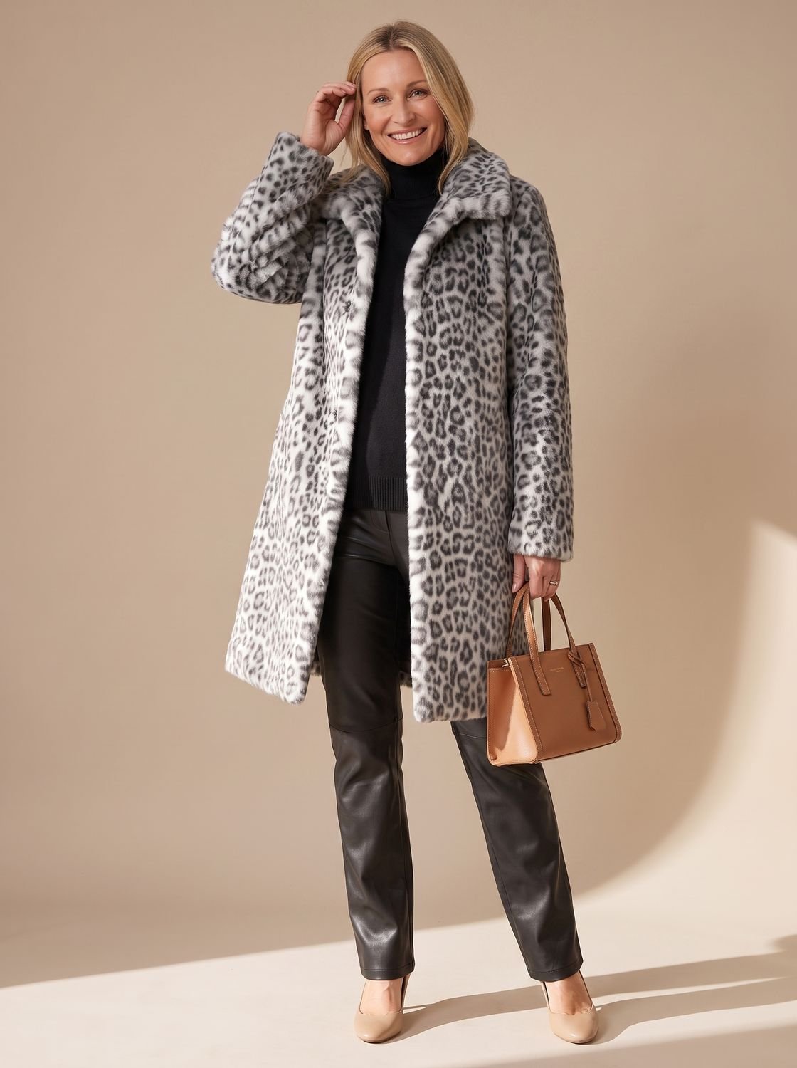 Women's Leopard Print Faux Fur Winter Coat