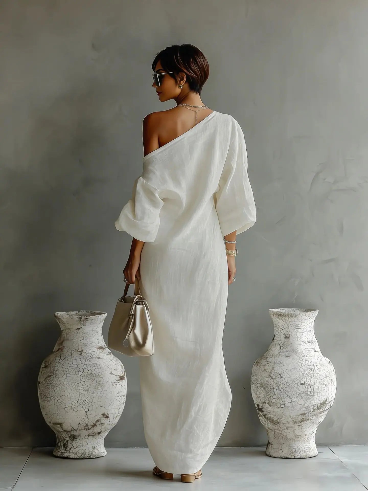 Women's Linen Off-Shoulder Maxi Dress