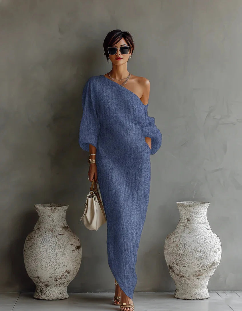 Women's Linen Off-Shoulder Maxi Dress