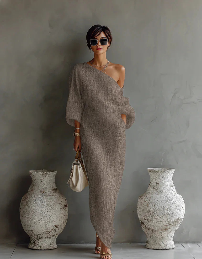 Women's Linen Off-Shoulder Maxi Dress