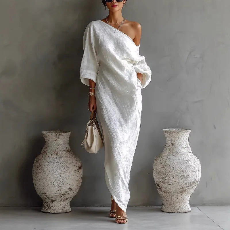 Women's Linen Off-Shoulder Maxi Dress