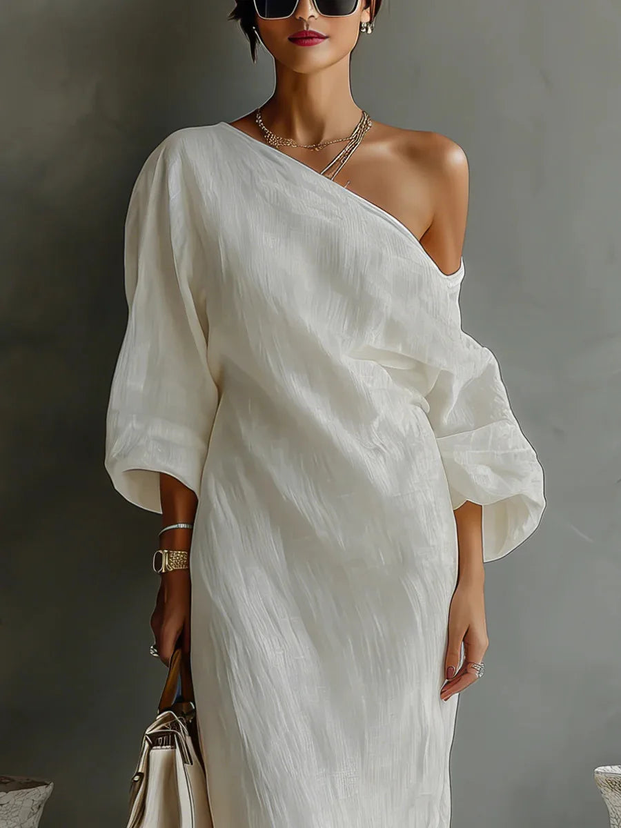 Women's Linen Off-Shoulder Maxi Dress
