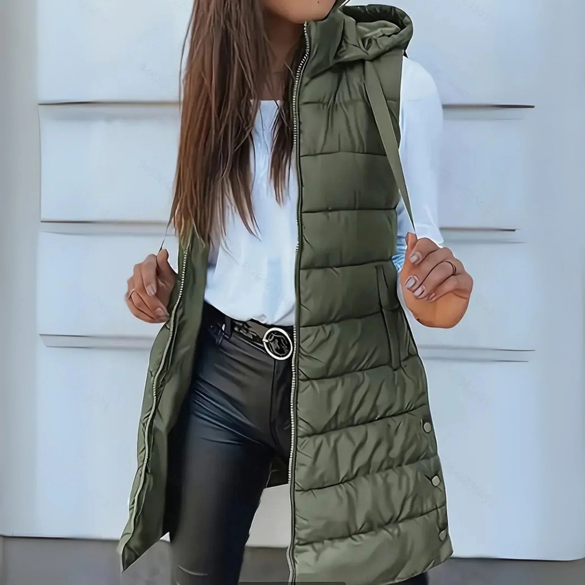 Women's Long Hooded Sleeveless Puffer Vest Lightweight Layering Jacket