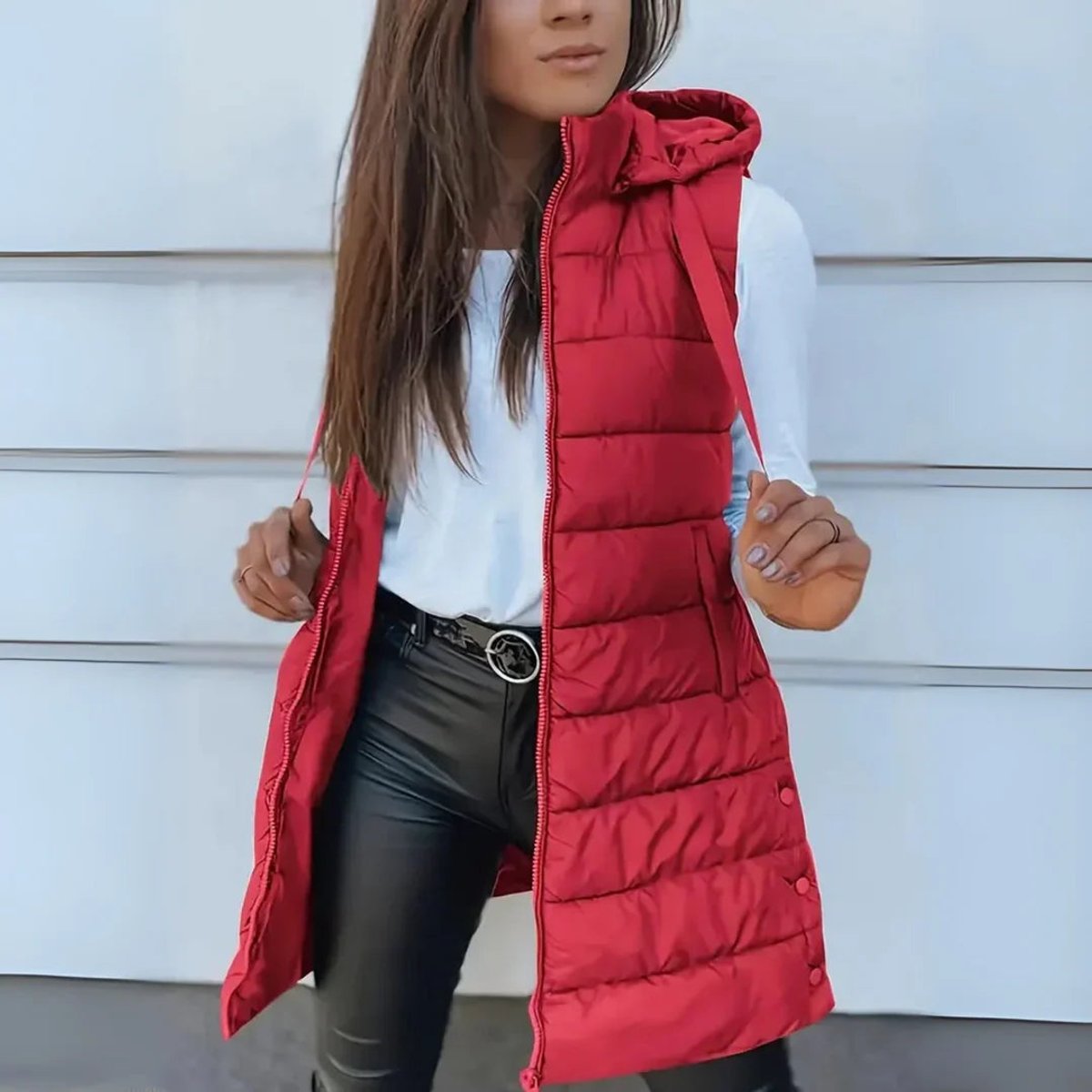 Women's Long Hooded Sleeveless Puffer Vest Lightweight Layering Jacket