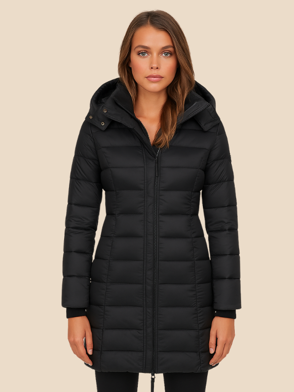 Women's Long Padded Coat | Fitted Hooded Water-Repellent Winter Jacket