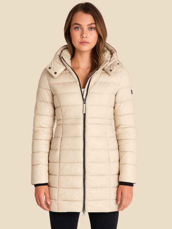 Women's Long Padded Coat | Fitted Hooded Water-Repellent Winter Jacket