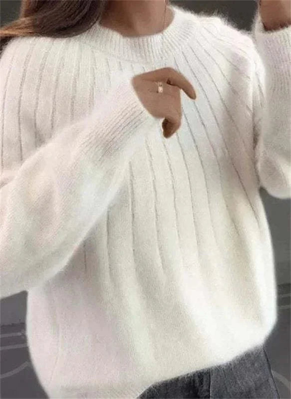 Women's Long-Sleeve Textured Wool Knit Sweater