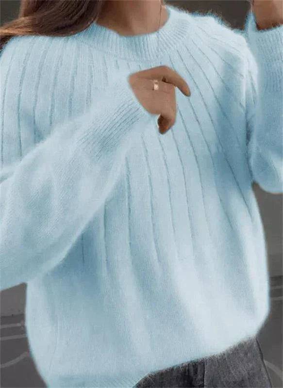 Women's Long-Sleeve Textured Wool Knit Sweater