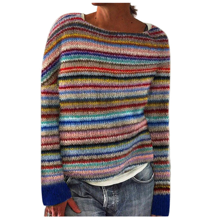 Women's Loose Fit Crew Neck Knitted Sweater