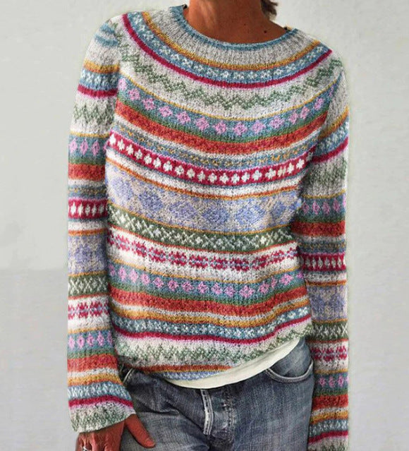Women's Loose Fit Crew Neck Knitted Sweater