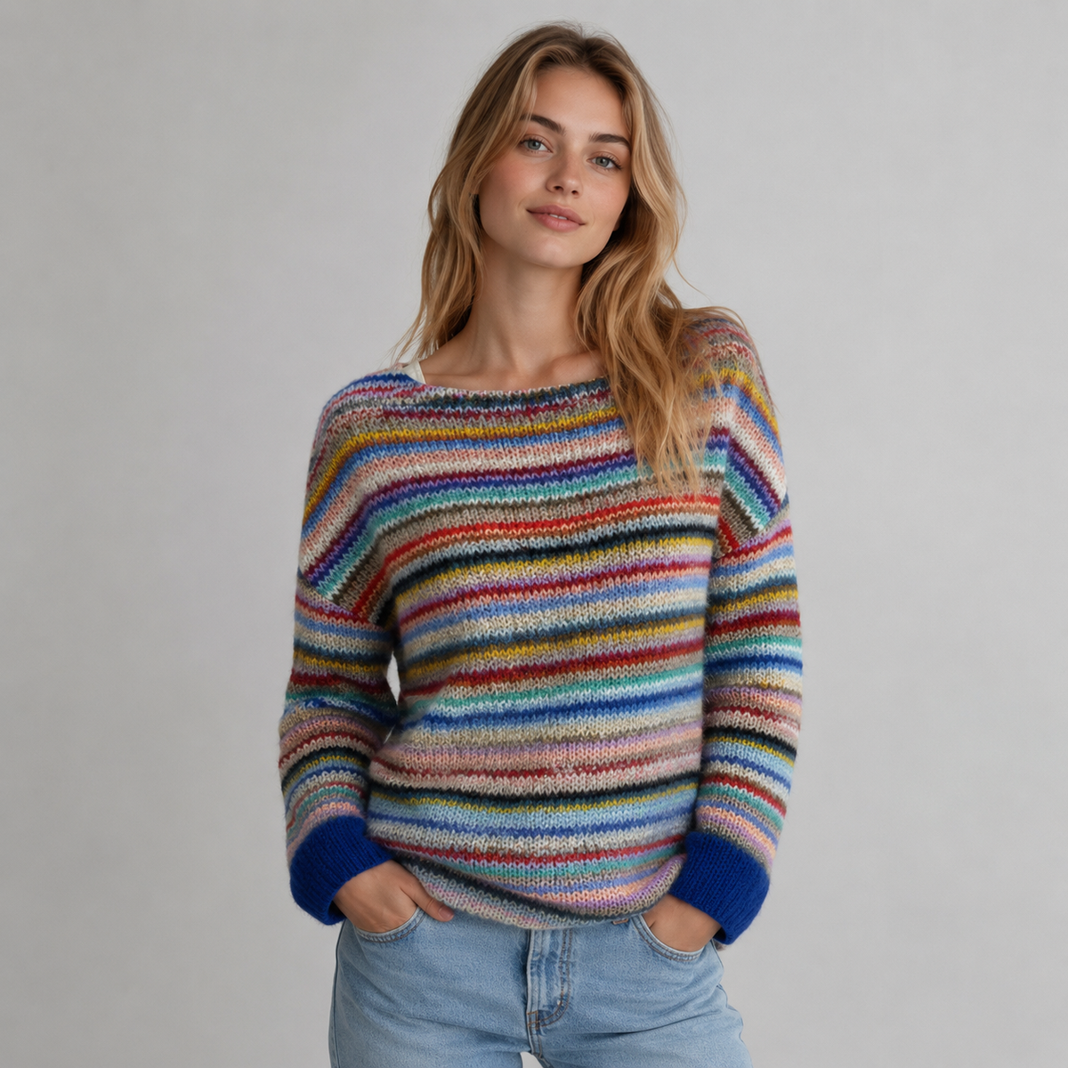 Women's Loose Fit Crew Neck Knitted Sweater