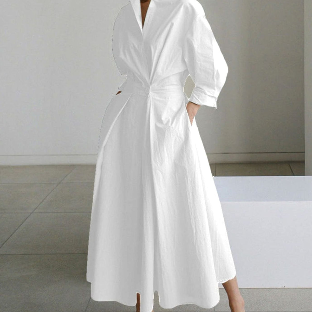 Women's Newspaper Print Collared Wrap-Front Maxi Shirt Dress
