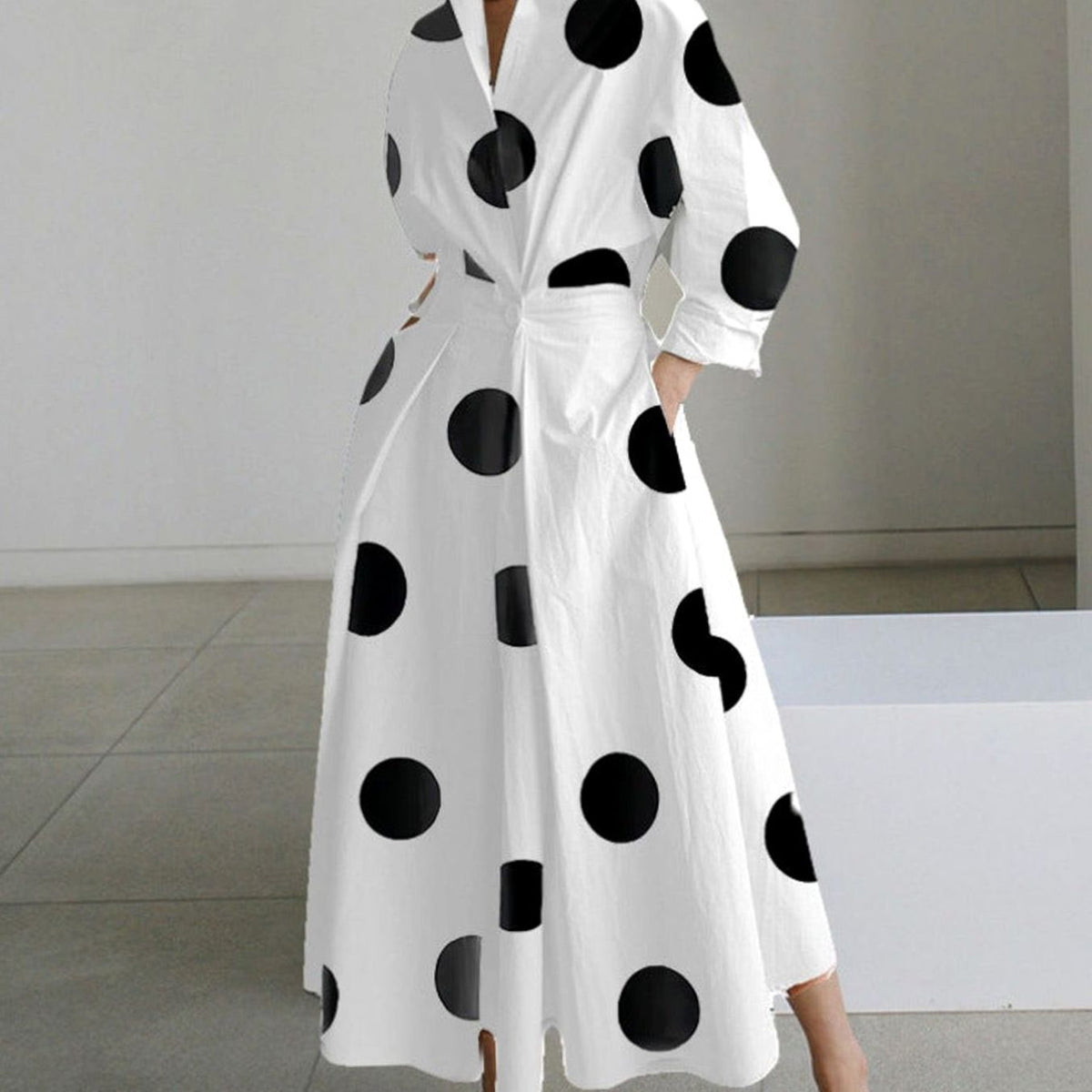Women's Newspaper Print Collared Wrap-Front Maxi Shirt Dress