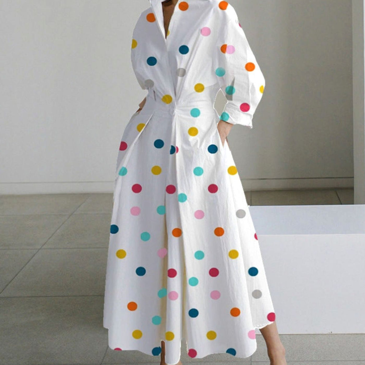 Women's Newspaper Print Collared Wrap-Front Maxi Shirt Dress