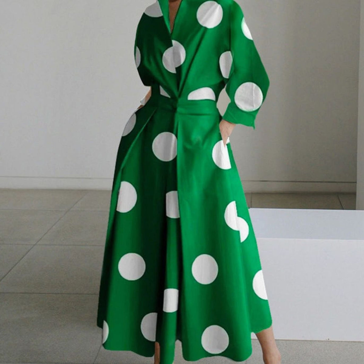 Women's Newspaper Print Collared Wrap-Front Maxi Shirt Dress