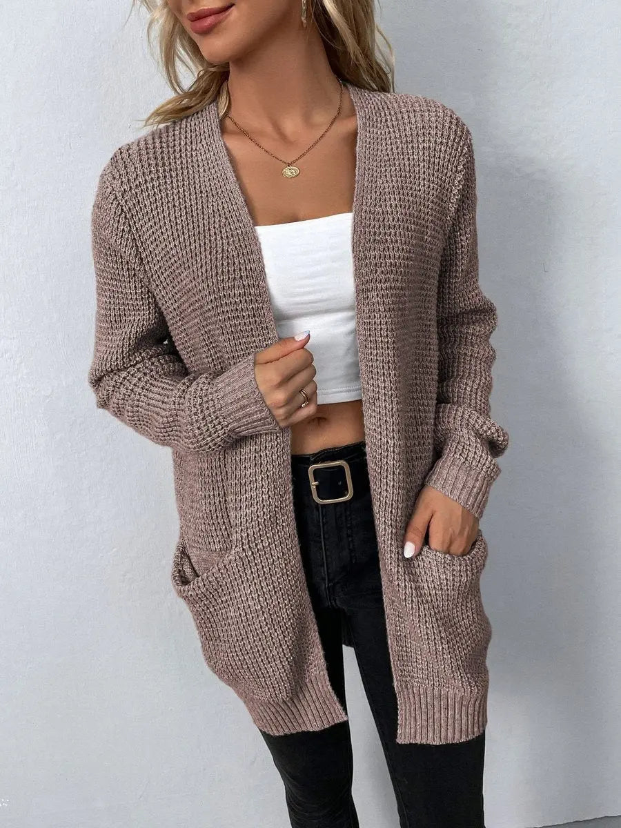 Women's Open-Front Relaxed Waffle-Knit Cardigan