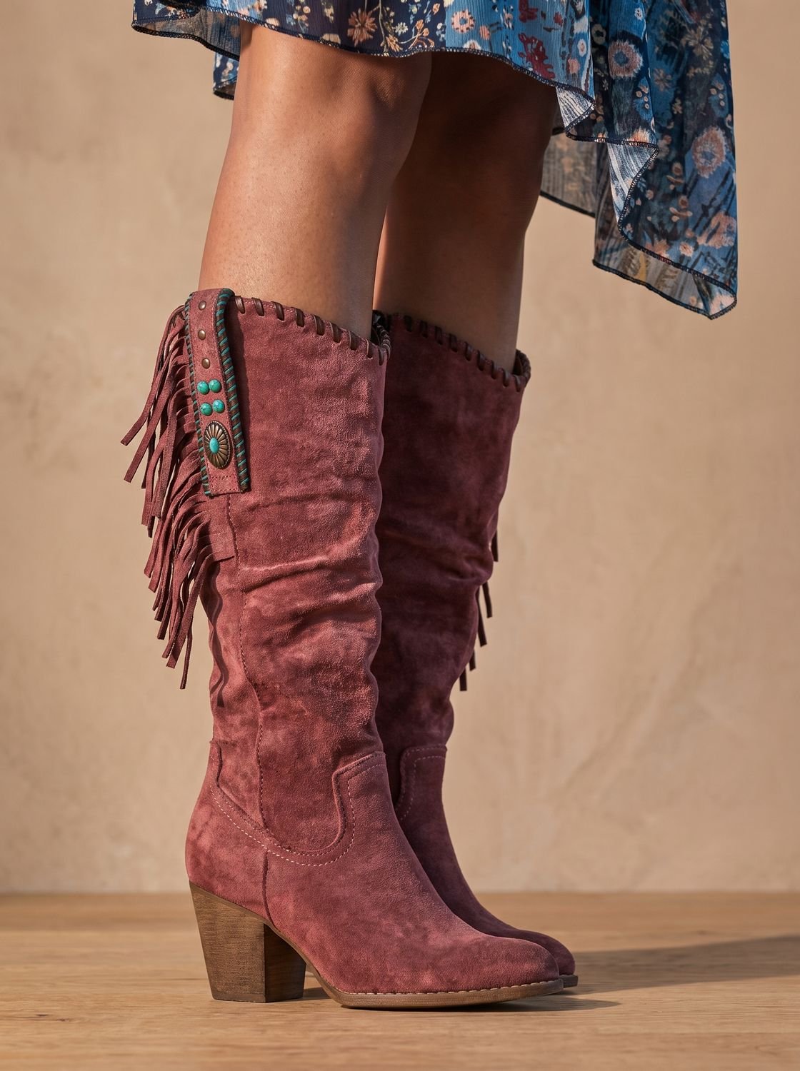 Women's Orthopedic Fringe Western Knee-High Boots