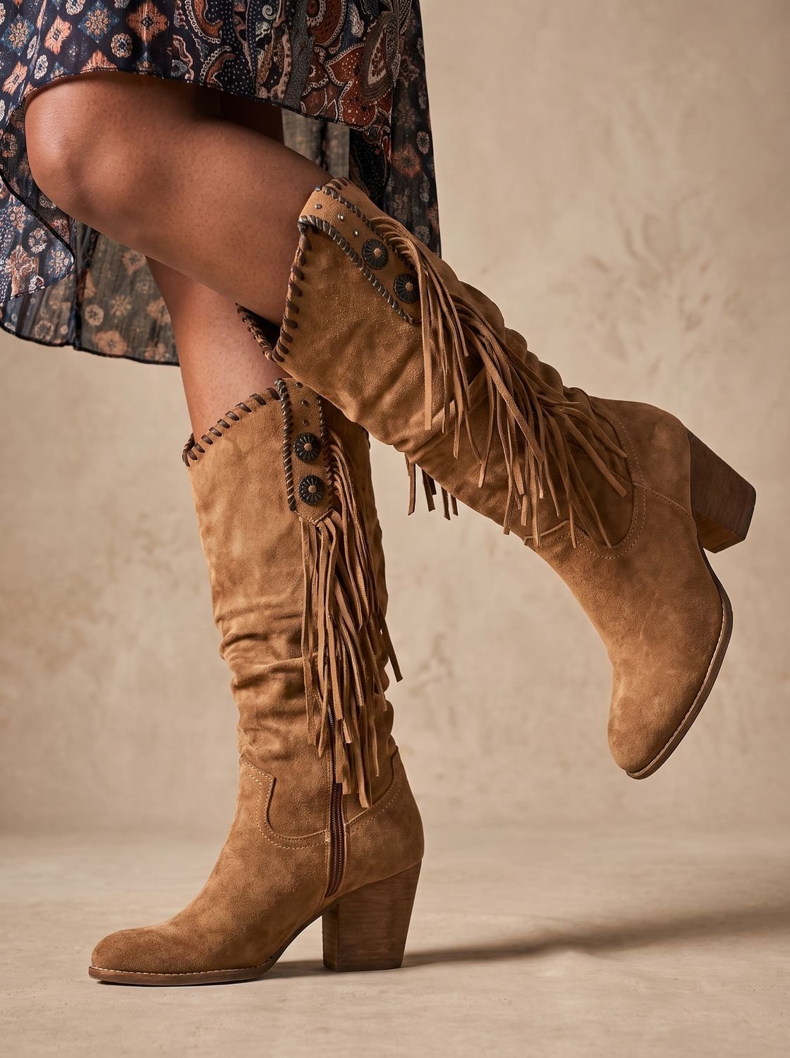 Women's Orthopedic Fringe Western Knee-High Boots