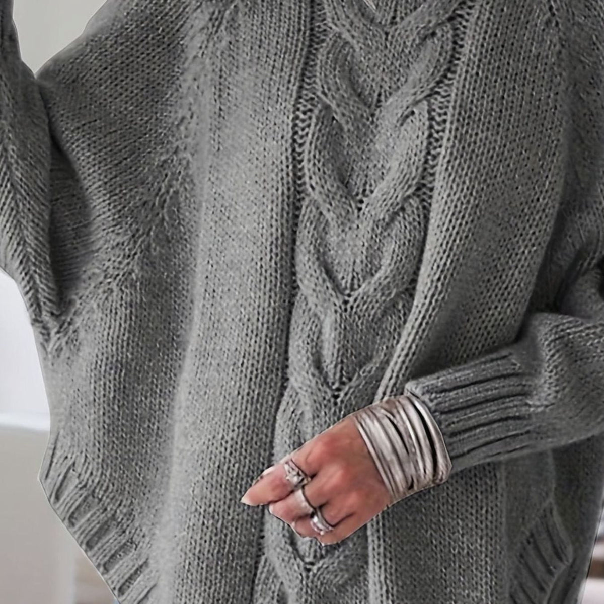 Women's Oversized Cable Knit High-Neck Sweater