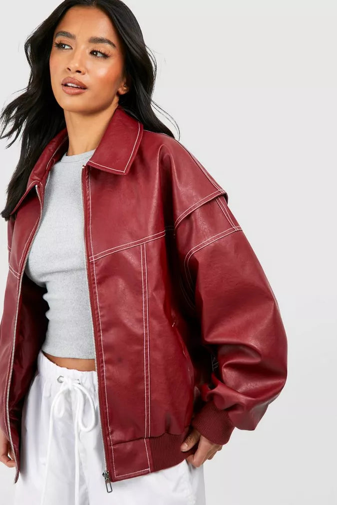 Women's Oversized Faux Leather Jacket