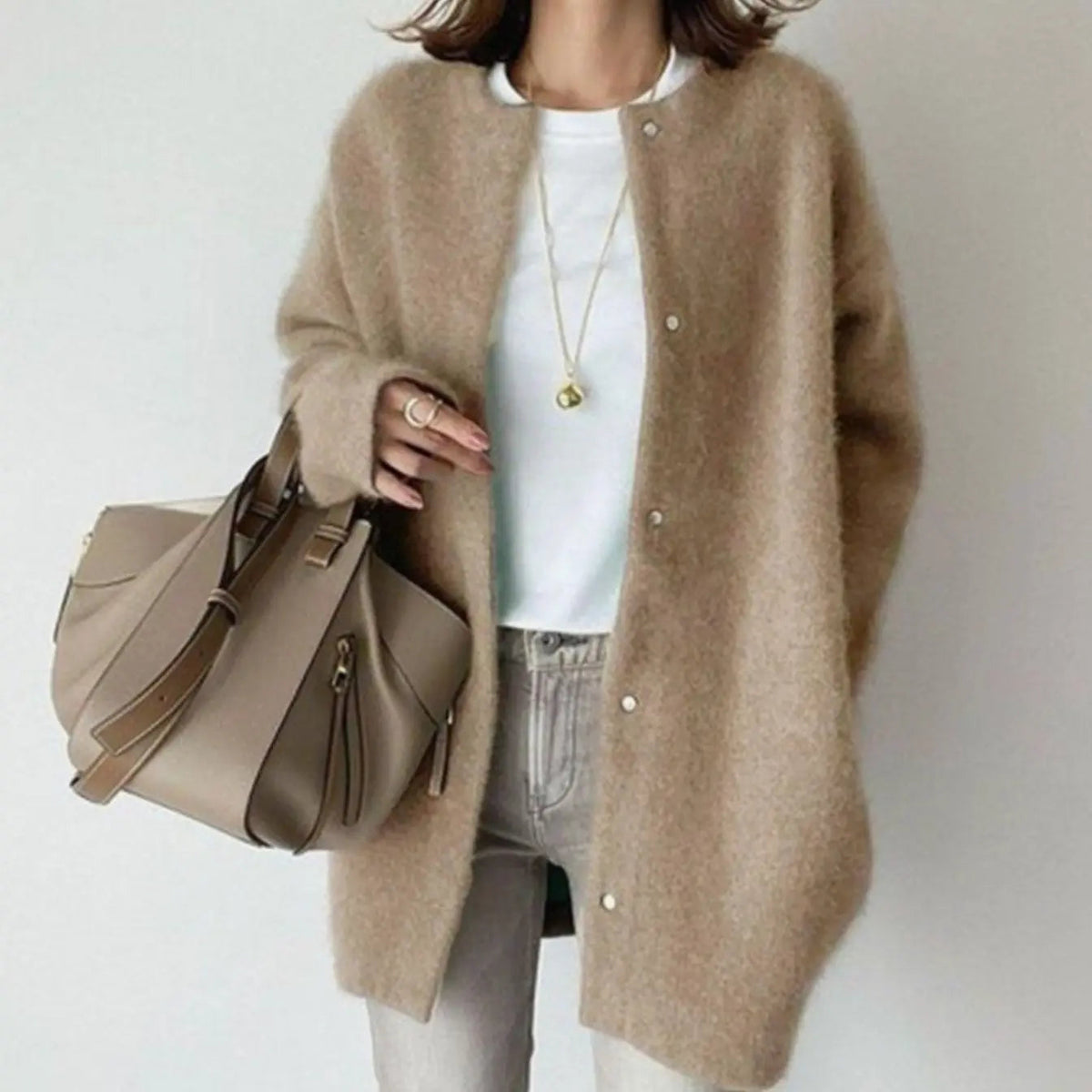Women's Oversized Fluffy Snap-Front Winter Cardigan