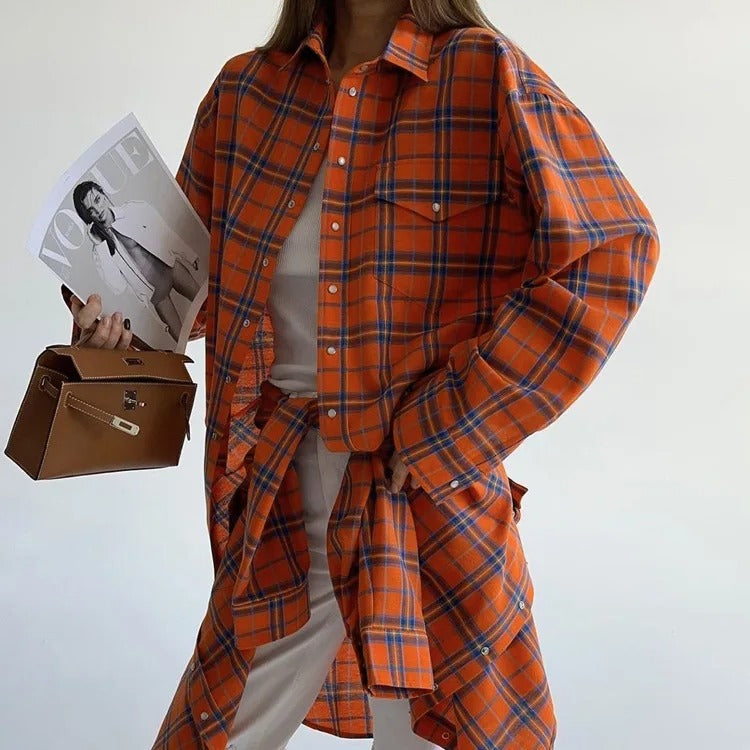 Women's Oversized Plaid Shirt – Long-Sleeved for Comfort