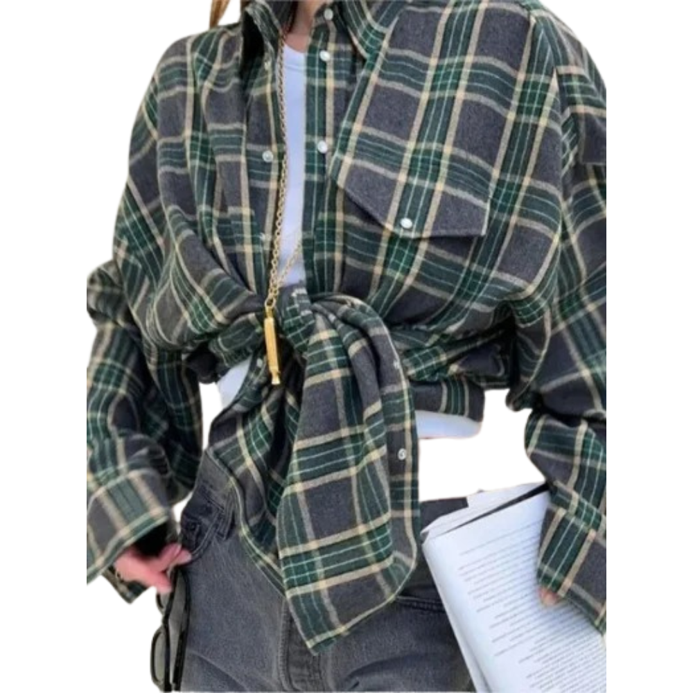 Women's Oversized Plaid Shirt – Long-Sleeved for Comfort