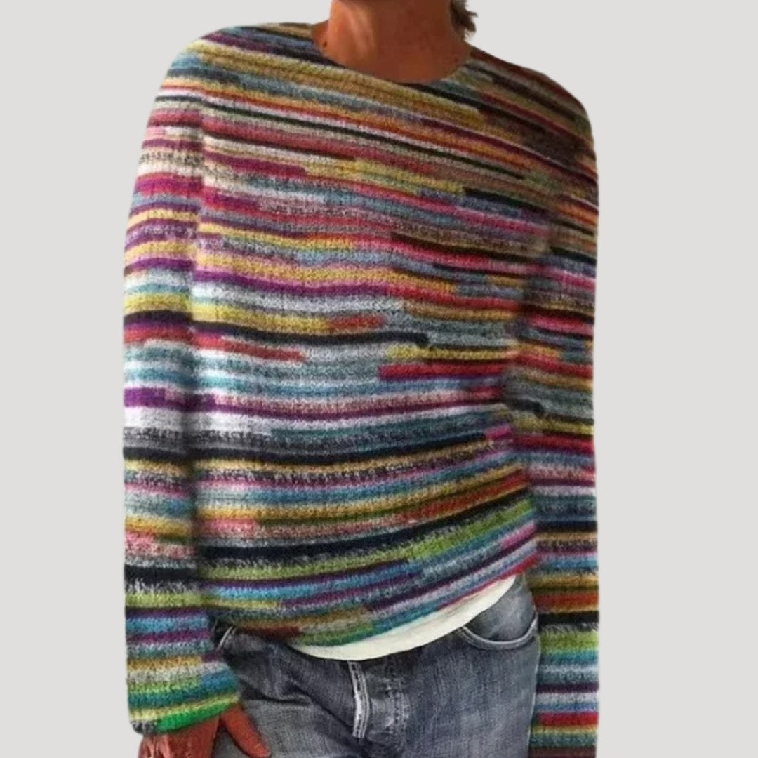 Women's Patterned Crew Neck Sweater with Colorful Yoke