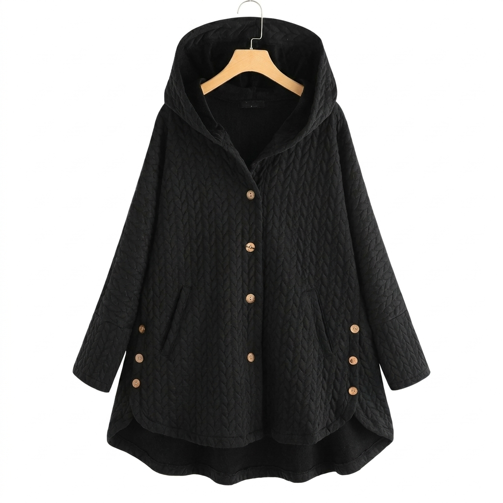 Women's Quilted Hooded Jacket with Button Closure