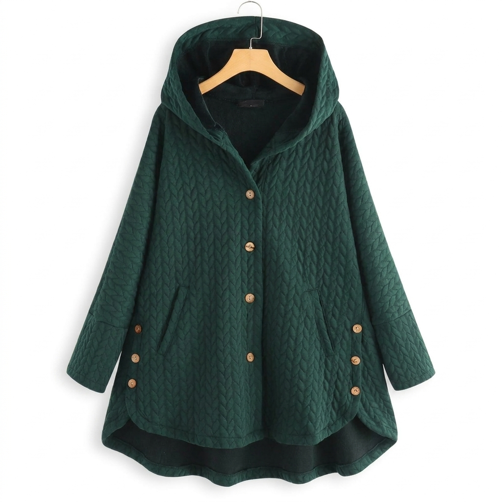 Women's Quilted Hooded Jacket with Button Closure