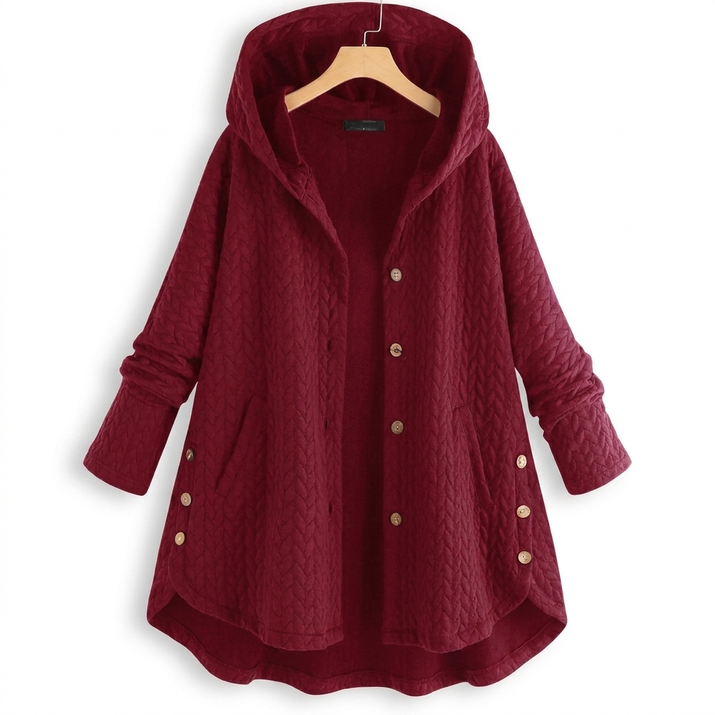 Women's Quilted Hooded Jacket with Button Closure