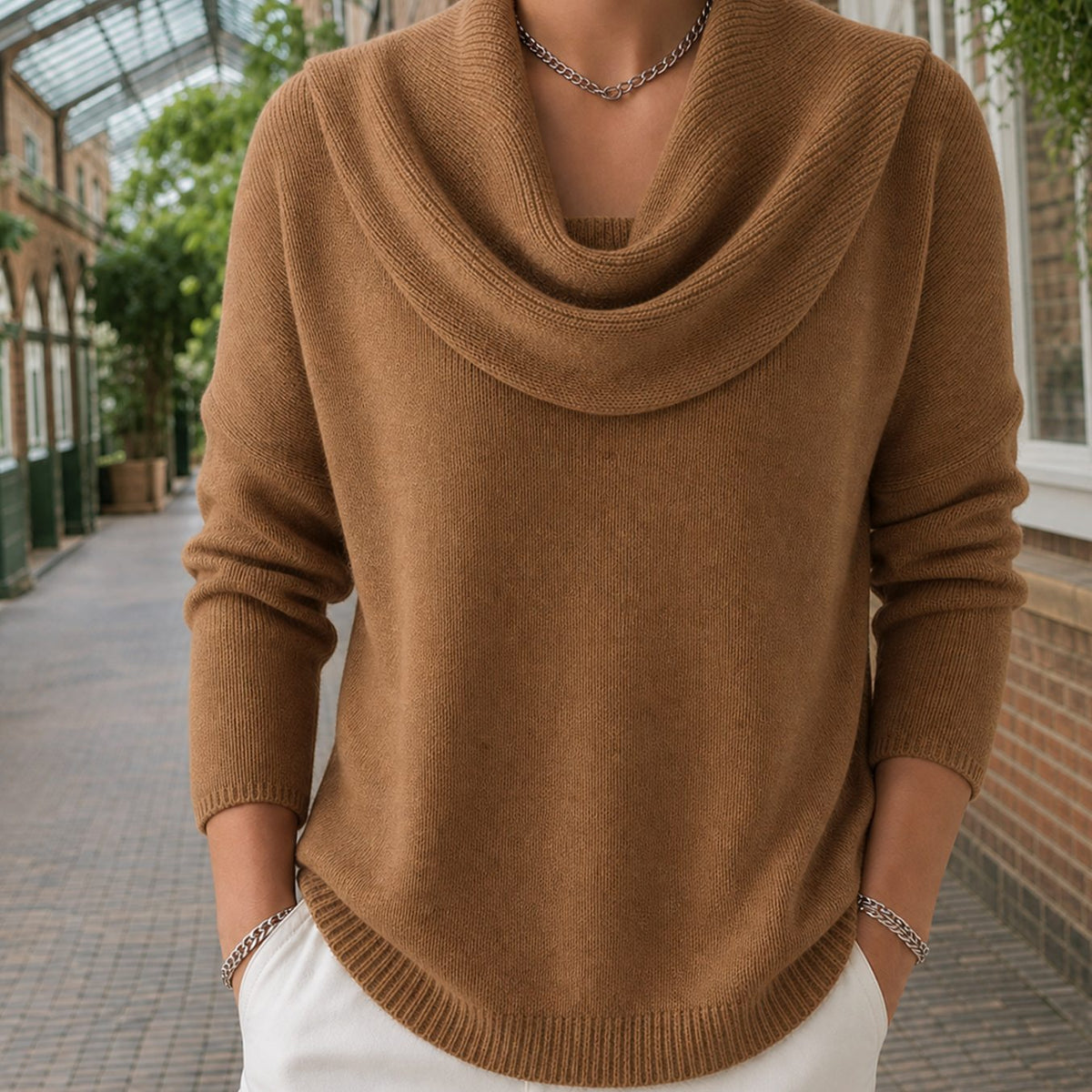 Women's Relaxed Cowl Neck Drop-Shoulder Jumper