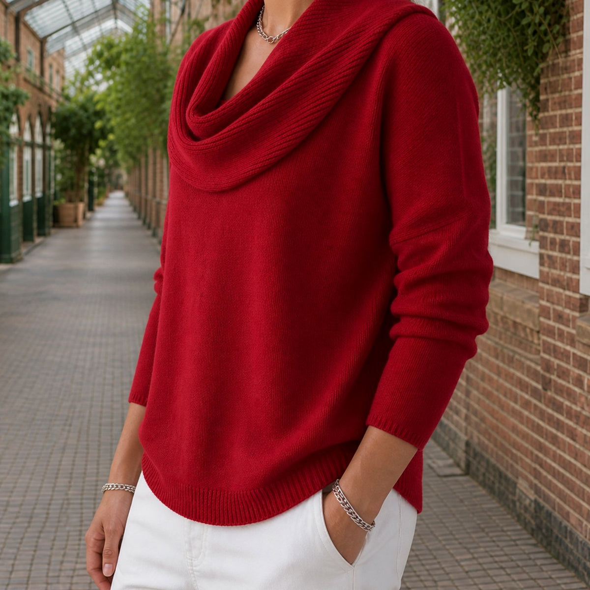 Women's Relaxed Cowl Neck Drop-Shoulder Jumper
