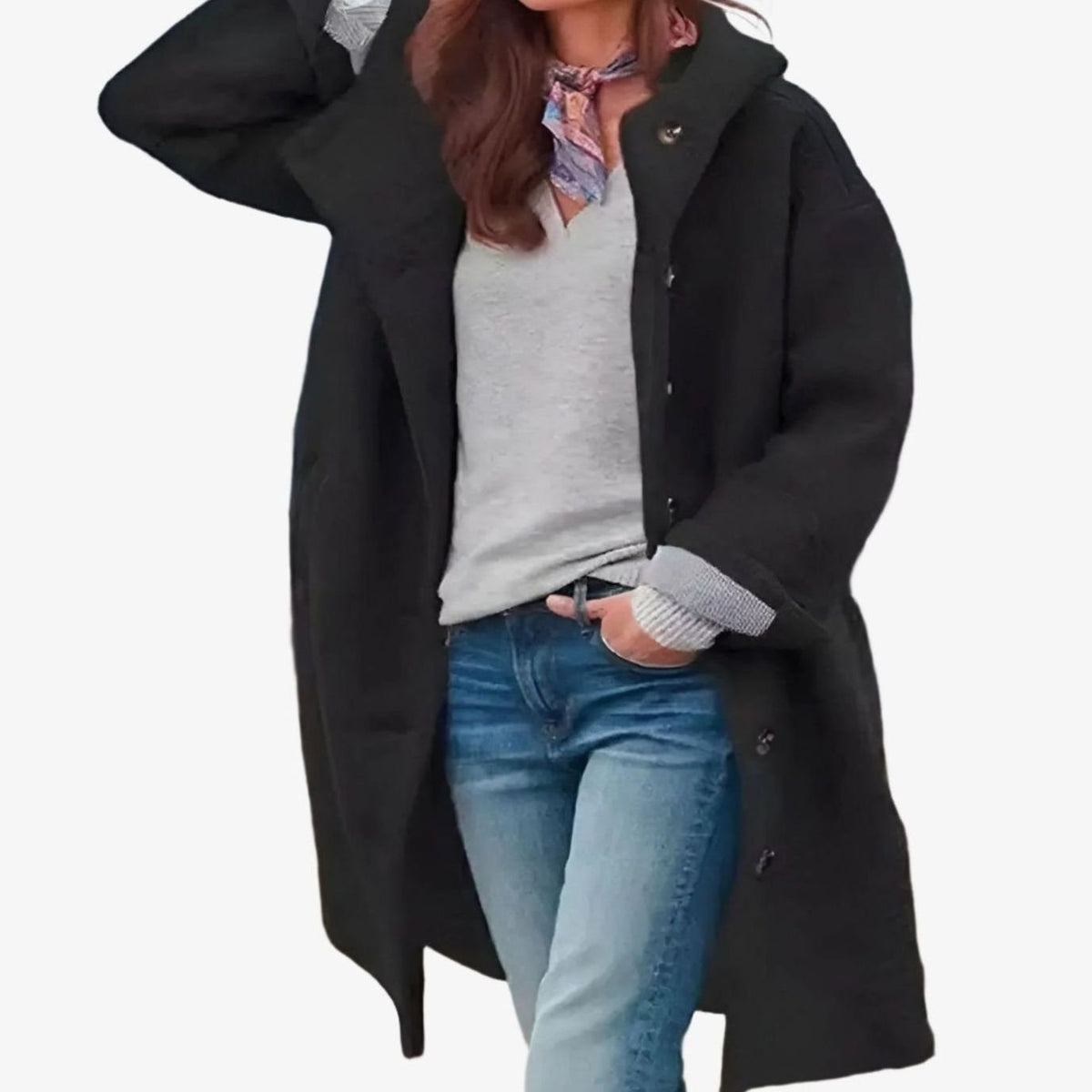 Women's Relaxed-Fit Button-Front Long Winter Coat