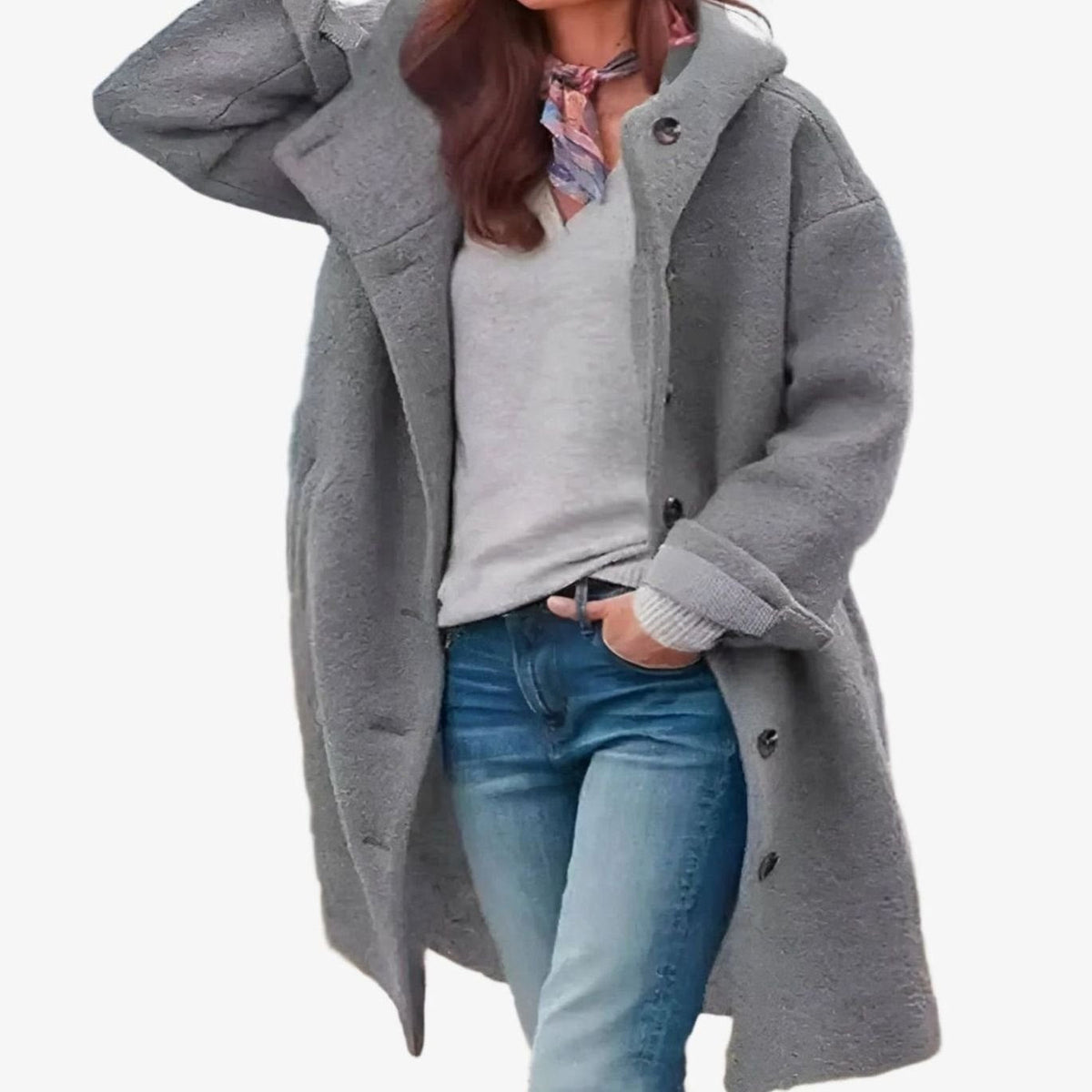 Women's Relaxed-Fit Button-Front Long Winter Coat