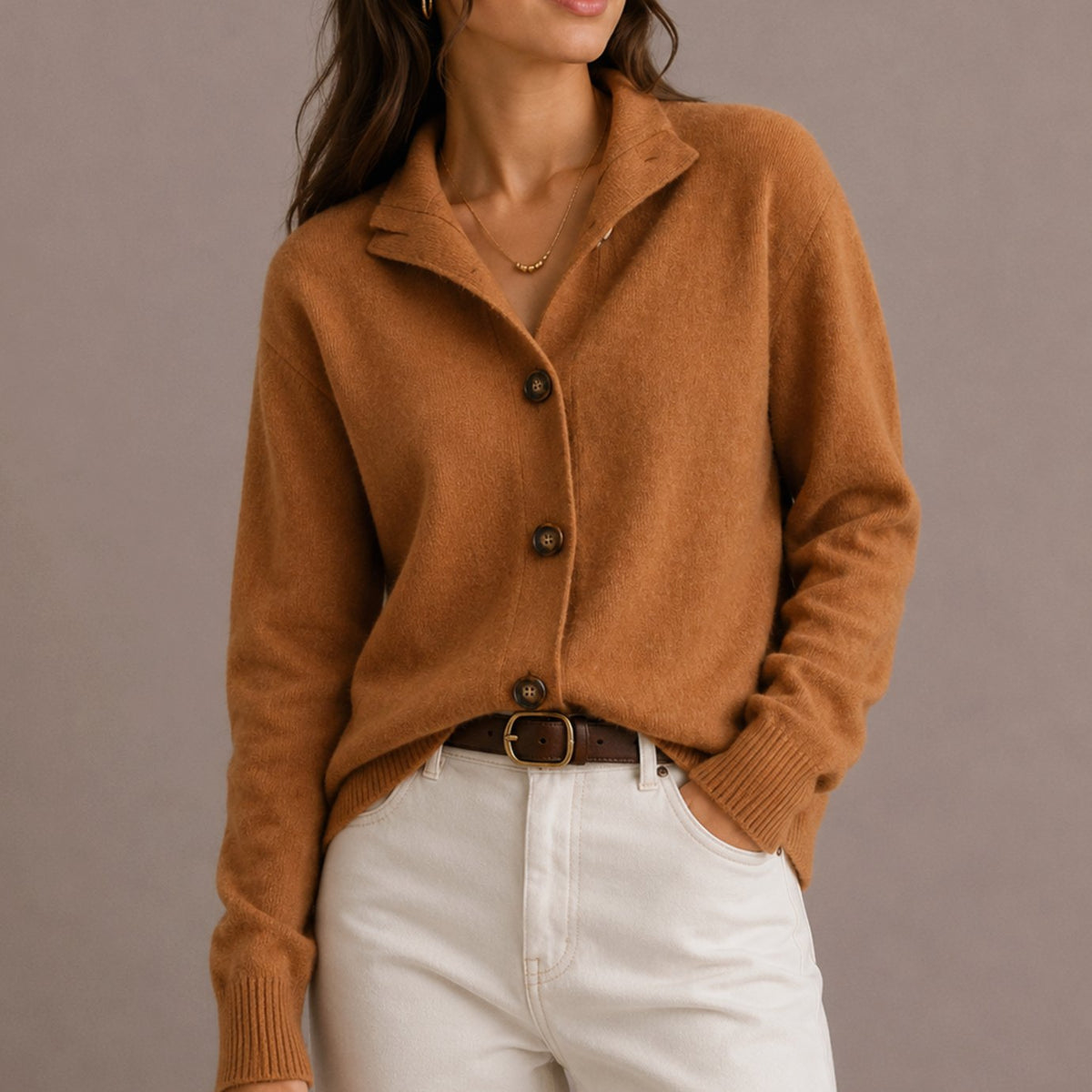 Women's Relaxed-Fit Collared Knit Button-Up Cardigan Sweater