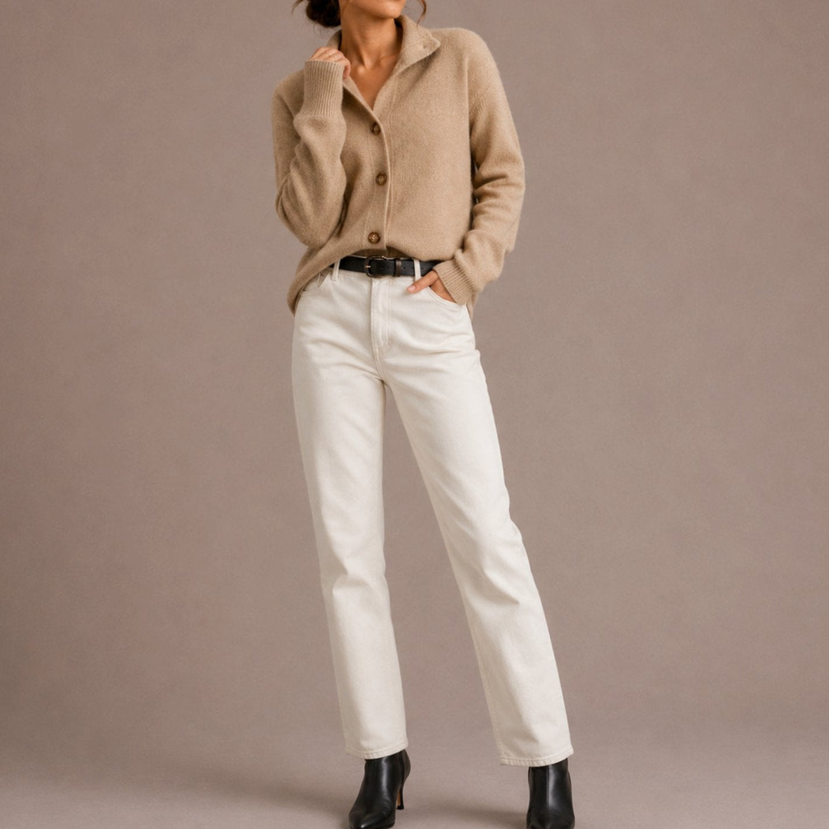 Women's Relaxed-Fit Collared Knit Button-Up Cardigan Sweater
