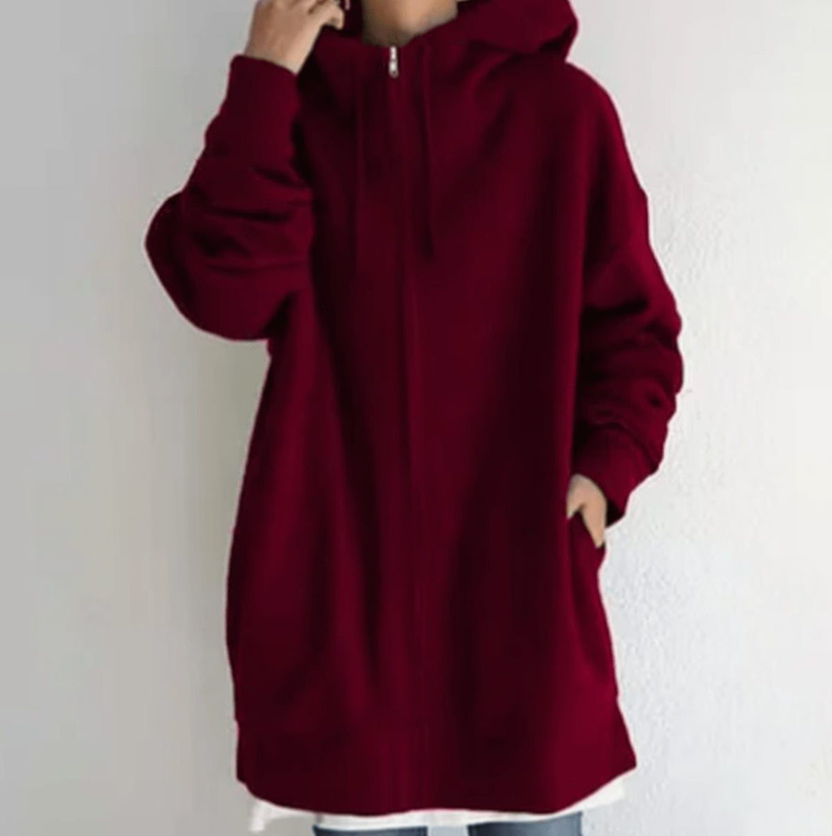 Women's Relaxed-Fit Full-Zip Longline Hoodie Sweatshirt