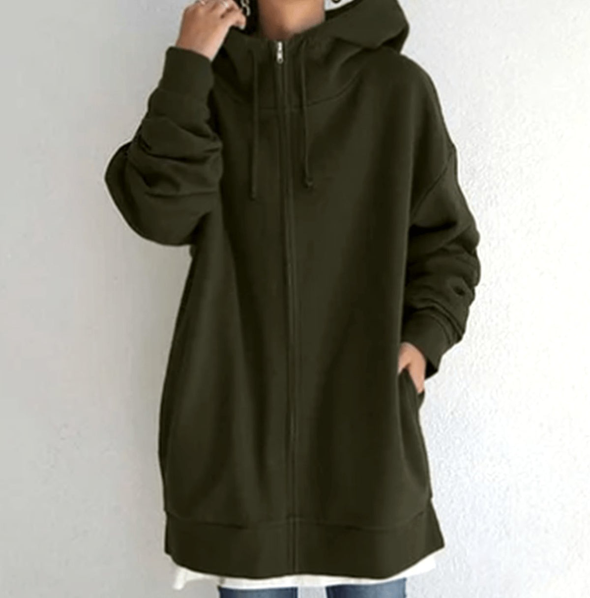 Women's Relaxed-Fit Full-Zip Longline Hoodie Sweatshirt