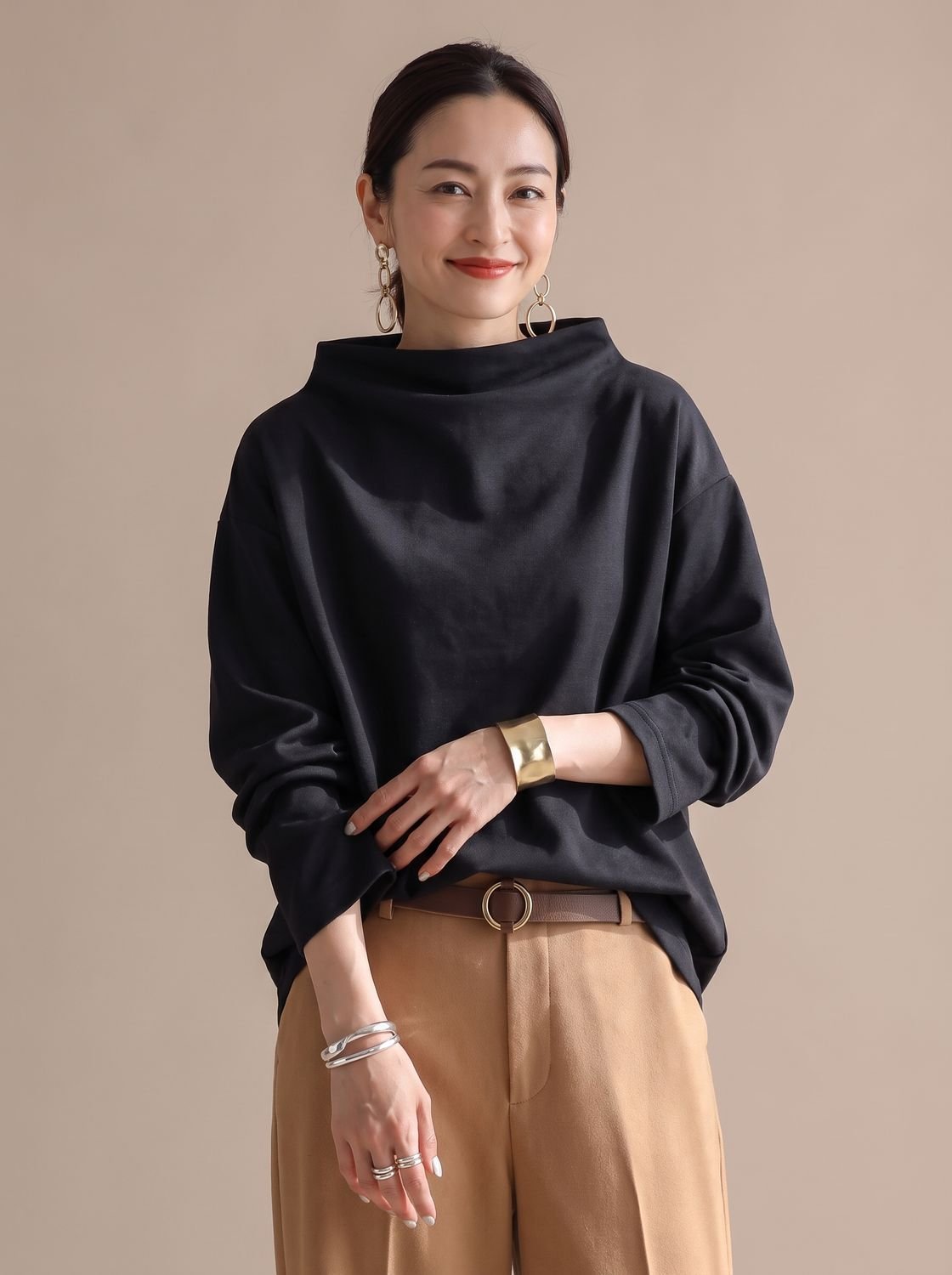 Women's Relaxed-Fit Mock-Neck Long-Sleeve Pullover Top